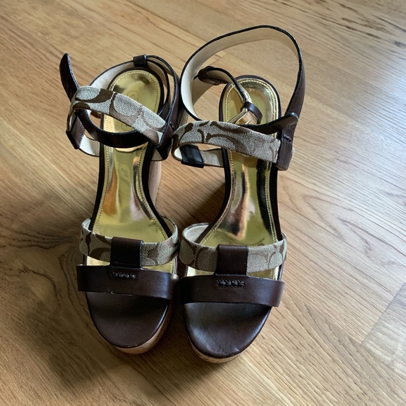 COACH Brown Wedge Shoes with Ankle Wrap Around - Size 8.5B - Picture 2 of 2